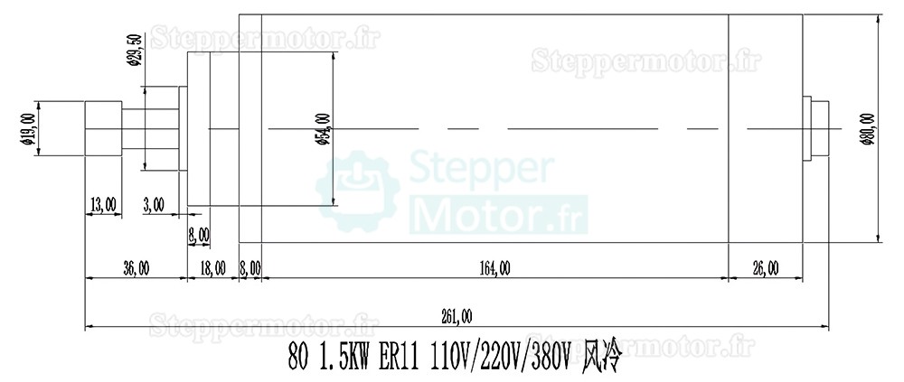 1,5kW 110V/220V Kit moteur de broche refroidi par air OSP001696 + H100-0.75 avec variateur de fr&eacute;quence (VFD) et 13 pi&egrave;ces pinces ER11